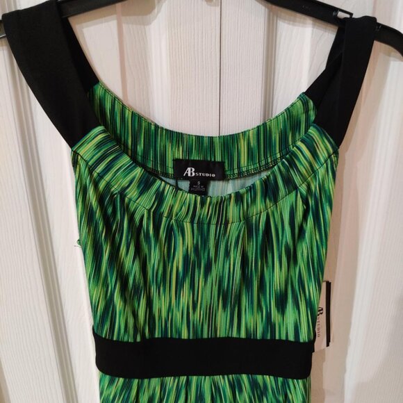 AB Studio Women's Green Black Knee Length Sleeveless Dress NWT Size Small - Picture 3 of 5